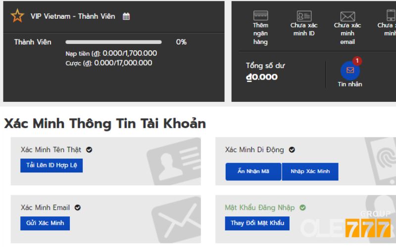 Cập nhật Xác Minh Thông Tin Tài Khoản tại nhà cái OLE777