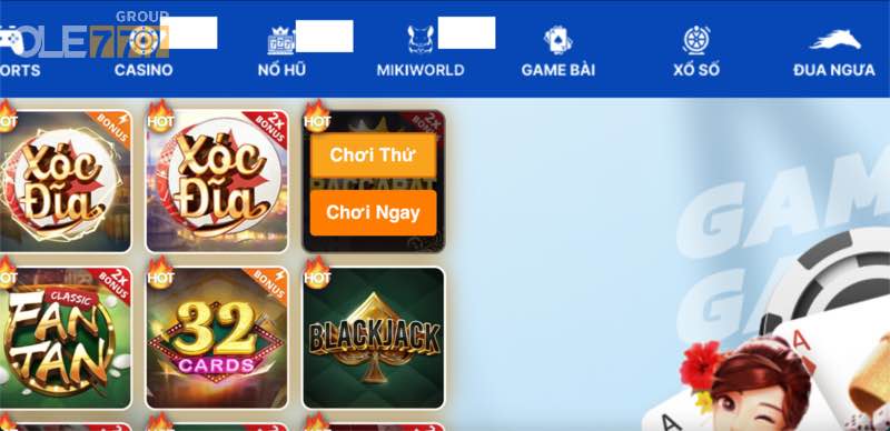 Game bài của OLE777 có tính năng chơi thử